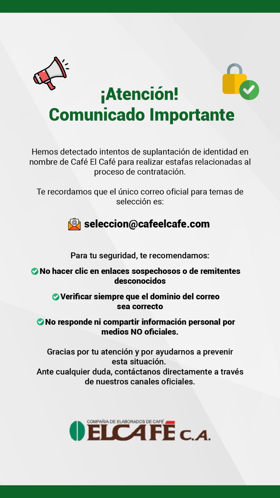 Pop up aviso El Cafe Mobile
